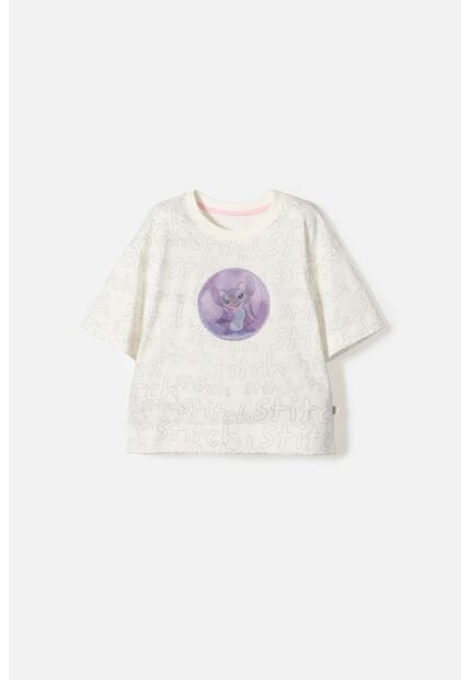 Camiseta De Stitch Manga Corta Marfil Para Niña 4