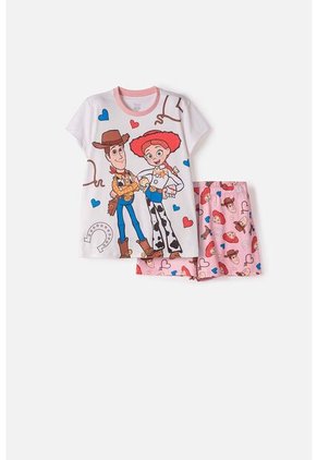 Pijama De Toy Story Con Short Marfil Para Niña 6