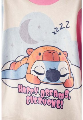Pijama De Stitch Y Capybara Pantalón Largo Rosado Para Niña 2T A 6T 2T