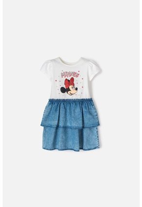 Vestido De Minnie Mouse Marfil Y Azul De Falda Con Boleros Para Niña 2T A 5T 5T