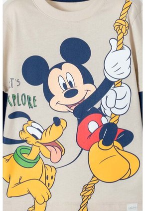 Camiseta Mickey Manga Larga Caqui Y Azul Para Niño 2T A 5T 2T