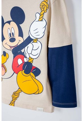Camiseta Mickey Manga Larga Caqui Y Azul Para Niño 2T A 5T 2T