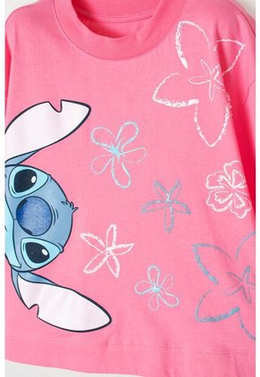 Camiseta De Stitch Rosada Manga Corta Para Niña 4