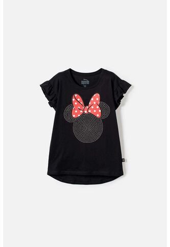 Camiseta De Minnie Mouse Manga Corta Negra Para Niña 4 Disney