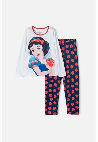 Pijama De Blancanieves Blanca Y Azul De Camiseta Manga Larga Para Niña 10 Disney