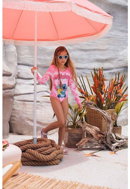 Vestido De Baño De Stitch Fucsia Manga Larga Para Niña 12