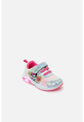 Tenis Con Luces De Minnie Mouse Blanco Y Rosado Para Niña 30