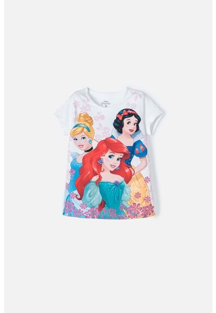 Camiseta De Princesas Manga Corta Blanca Para Niña 12