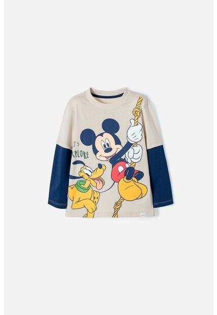 Camiseta Mickey Manga Larga Caqui Y Azul Para Niño 2T A 5T 3T