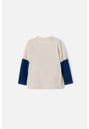 Camiseta Mickey Manga Larga Caqui Y Azul Para Niño 2T A 5T 3T