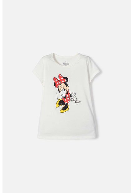 Camiseta De Minnie Mouse Manga Corta Marfil Para Niña 6