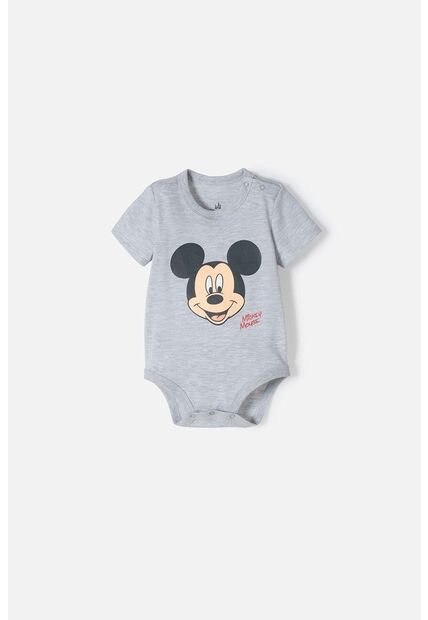 Body De Mickey Mouse Gris Jaspe Estampado En Frente Para Bebé Niño 3-6