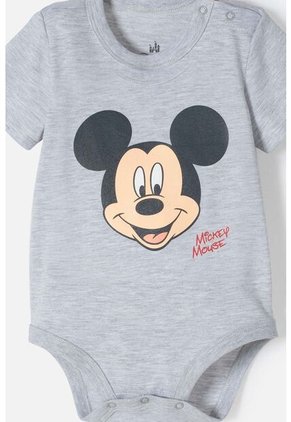 Body De Mickey Mouse Gris Jaspe Estampado En Frente Para Bebé Niño 3-6
