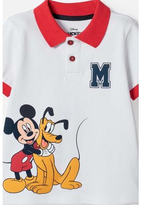 Camiseta Tipo Polo De Mickey Mouse Blanco Para Niño 2T A 6T 3T