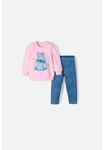 Conjunto De Stitch Rosado Y Azul Estampado Para Bebé Niña 6-9 Disney