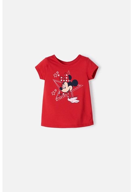 Camiseta De Minnie Mouse Manga Corta Roja Para Niña 2T A 5T 5T