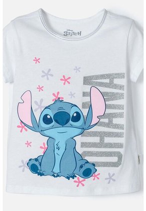 Conjunto De Stitch Blanco Y Azul Con Camiseta Manga Corta Para Niña 2T A 5T 4T