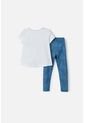 Conjunto De Stitch Blanco Y Azul Con Camiseta Manga Corta Para Niña 2T A 5T 4T de Disney