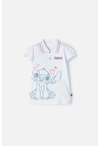 Camiseta Tipo Polo De Stitch Blanca Tipo Polo Para Niña 10 Disney