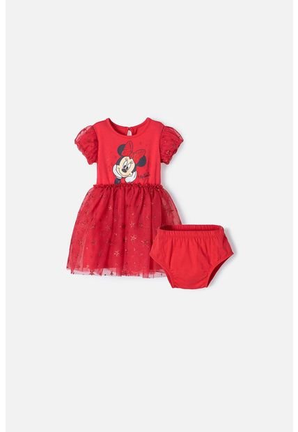 Vestido De Minnie Mouse Rojo Estampado En Frente Para Bebé Niña 3-6