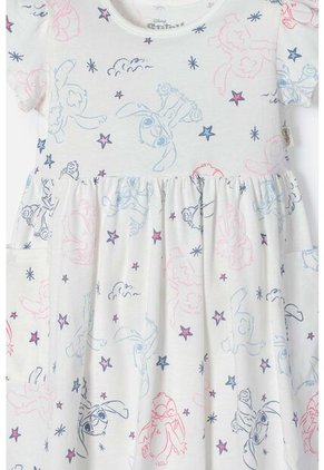Vestido De Stitch Marfil Manga Corta Para Niña 2T A 5T 2T