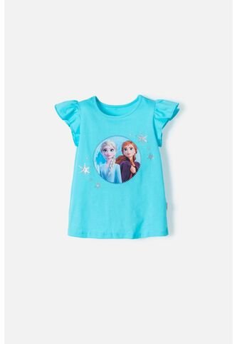 Camiseta De Frozen Manga Corta Azul Para Niña 2t A 5t 2T Disney