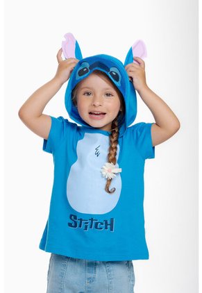 Camiseta De Stitch Con Capucha Azul Para Niña 2T A 5T 2T