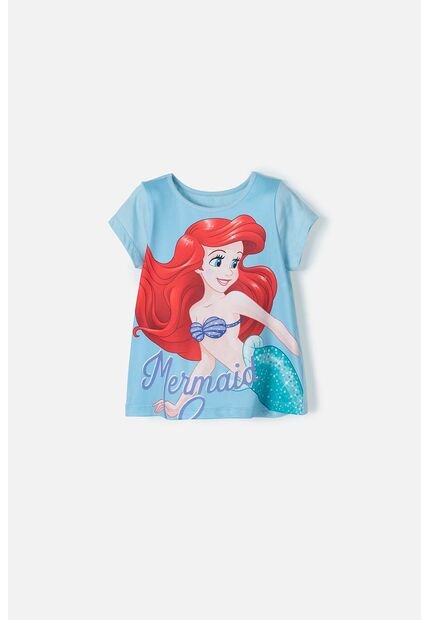 Camiseta De La Sirenita Manga Corta Azul Para Niña 2T A 5T 2T