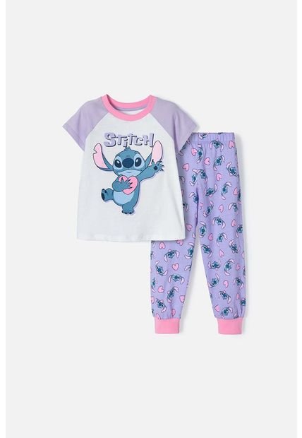 Pijama De Stitch Multicolor De Manga Corta Para Niña 2T A 5T 5T