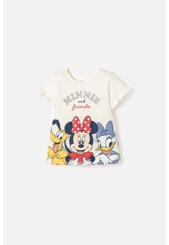 Camiseta De Minnie Mouse Manga Corta Marfil Para Niña 2T A 5T 2T Disney