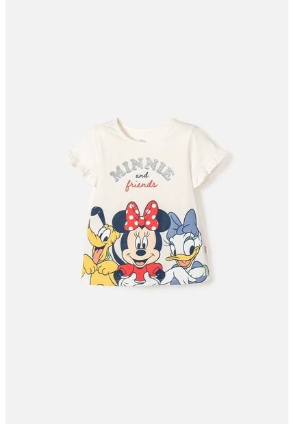 Camiseta De Minnie Mouse Manga Corta Marfil Para Niña 2T A 5T 4T