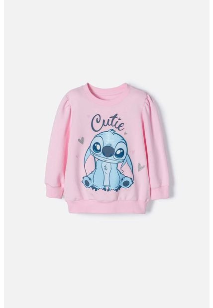 Buzo De Stitch Rosado Claro Cerrado Para Niña 2T A 5T 2T