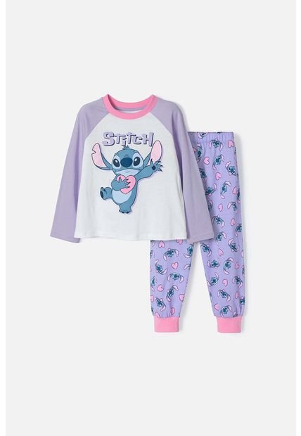 Pijama De Stitch Multicolor De Manga Larga Para Niña 2T A 5T 2T