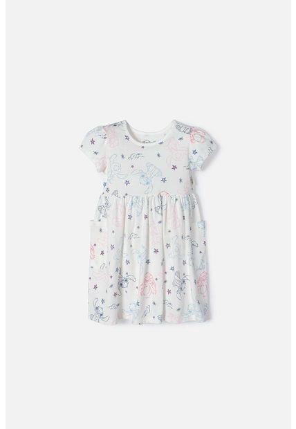 Vestido De Stitch Marfil Manga Corta Para Niña 2T A 5T 4T