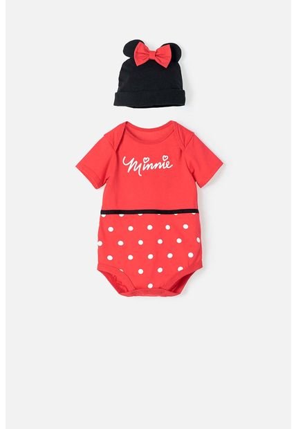 Body De Minnie Mouse Manga Corta Negro Y Rojo Para Bebé Niña 6-9