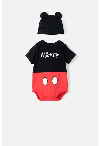 Body De Mickey Manga Corta Rojo Con Negro Para Bebé Niño 12-18