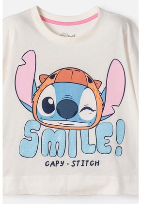 Camiseta De Stitch Y Capybara Manga Corta Marfil Para Niña 8