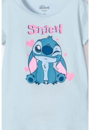 Camiseta De Stitch Manga Corta Azul Para Niña 8