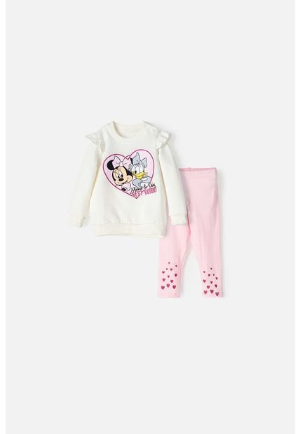 Conjunto De Minnie Mouse Manga Larga Marfil Y Rosado Para Bebé Niña 3-6