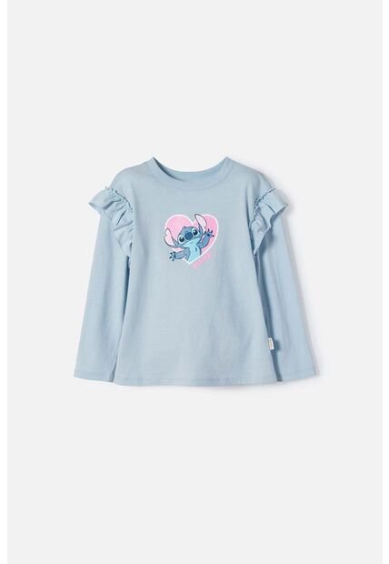 Camiseta De Stitch Azul Manga Larga Para Niña 2T A 5T 4T