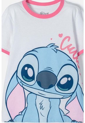 Camiseta De Stitch Blanca Estampada En Frente Para Niña 10