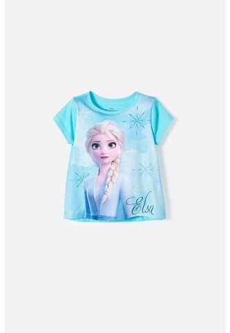 Camiseta De Frozen Manga Corta Azul Para Niña 2T A 5T 4T Disney