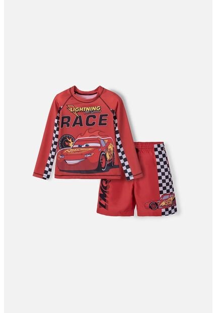 Conjunto De Baño Cars Manga Larga Rojo Para Niño De 2T A 5T 3T