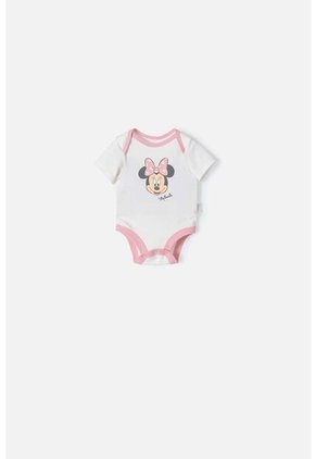 Set Primer Día De Minnie Mouse Marfil Y Rosado Estampado Para Bebé Niña 0-3