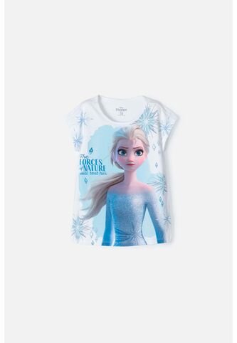 Camiseta De Frozen Manga Corta Blanca Y Azul Para Niña 10 Disney