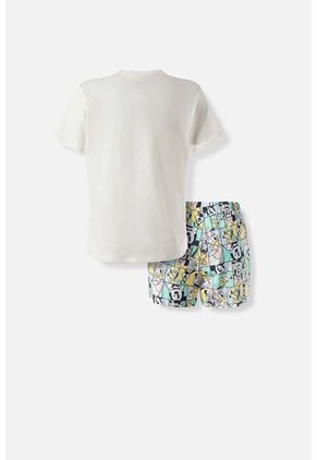 Pijama De Mickey Mouse Marfil Y Multicolor De Pantalón Corto Para Mujer L