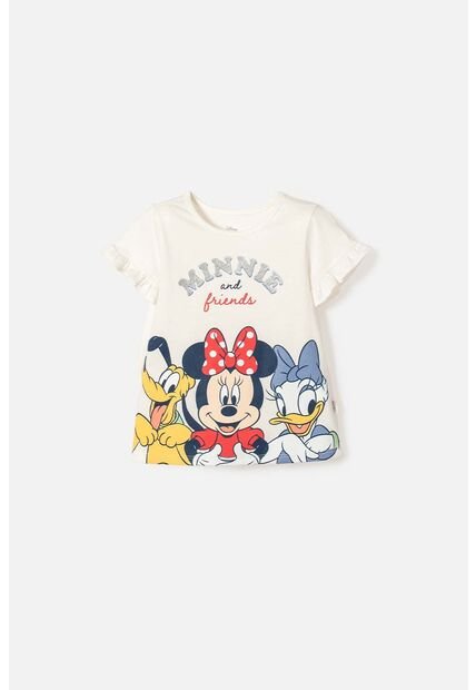 Camiseta De Minnie Mouse Manga Corta Marfil Para Niña 2T A 5T 5T