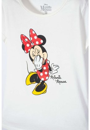 Camiseta De Minnie Mouse Manga Corta Marfil Para Niña 12