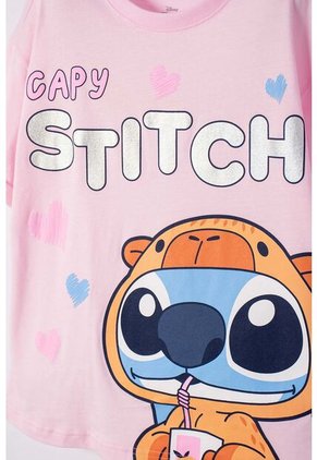Camiseta De Stitch Y Capybara Manga Corta Rosada Para Niña 14