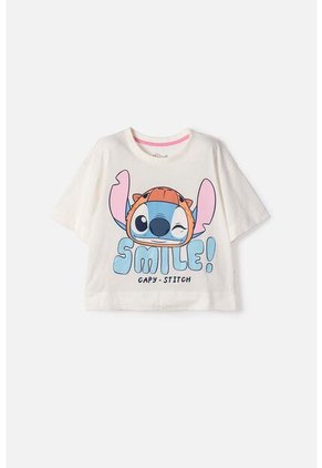 Camiseta De Stitch Y Capybara Manga Corta Marfil Para Niña 12